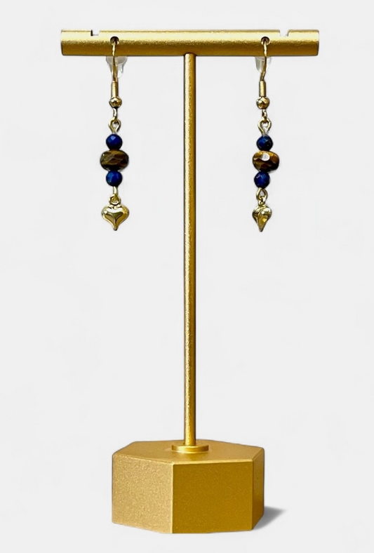 The Horizon Earrings: Tiger Eye Lapis and Gold French Hook Dangle Style OOAK