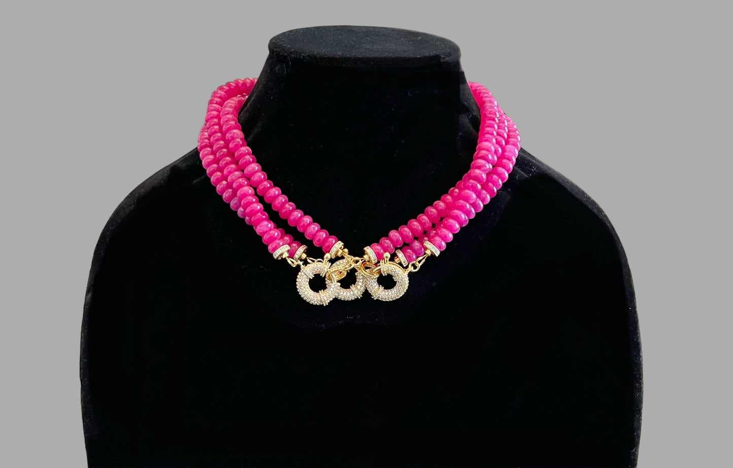 Fuchsia Jade Pavé Stunner: Fuchsia Jade Rondelle Beads with Pavé Center and Full Pavé Clasp> Wear 2 Ways!