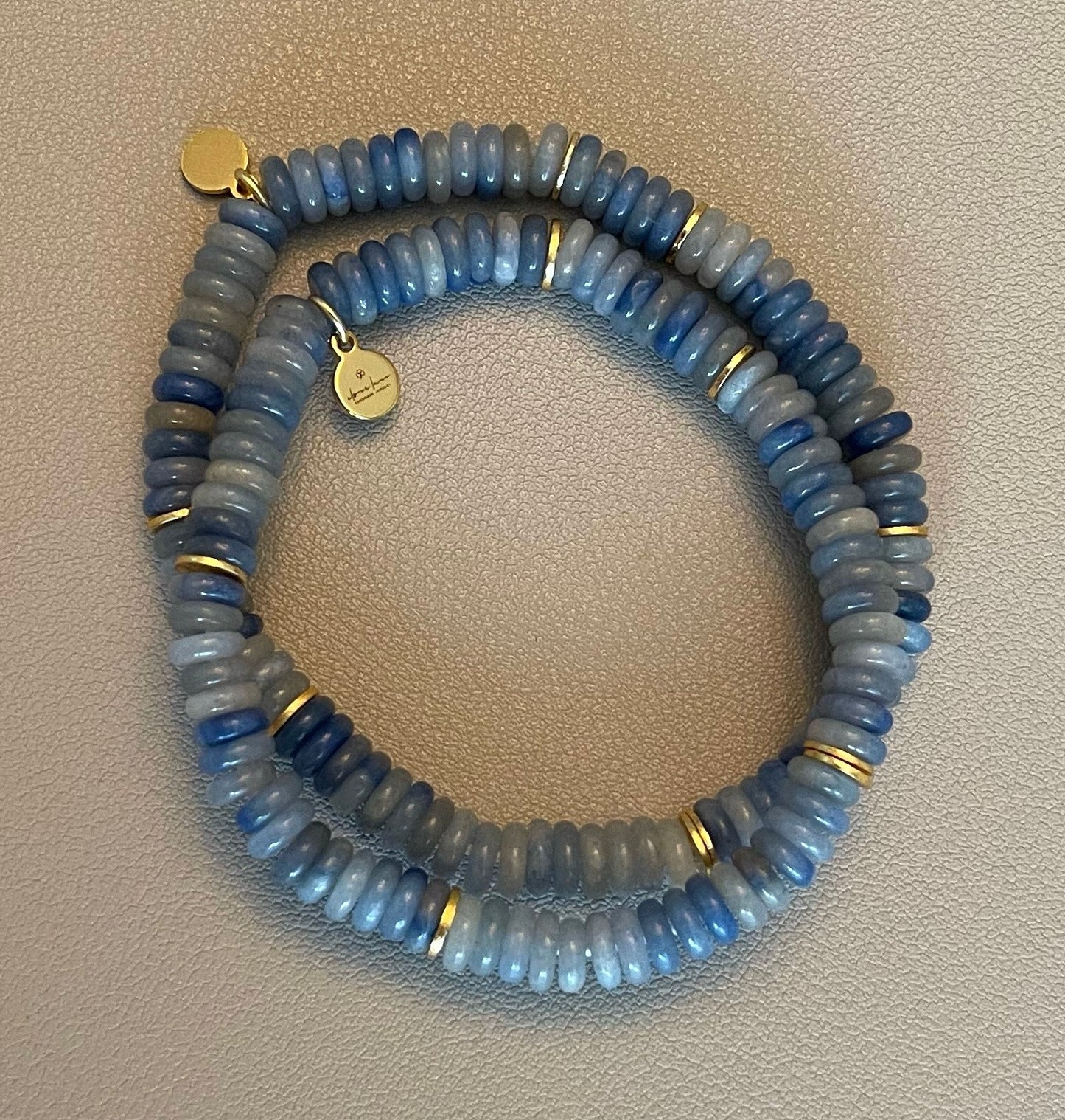 Blue Aventurine Stretch Bracelet w Gold Accents (Silver available also!)