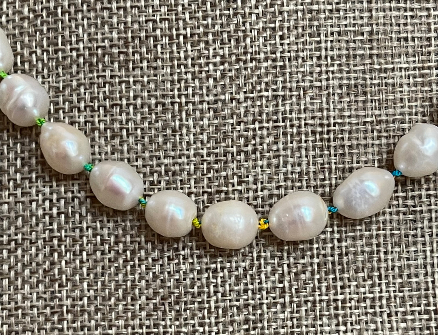 Rainbow Pearls Necklace OOAK! Freshwater Pearls Handknotted on Rainbow Silk