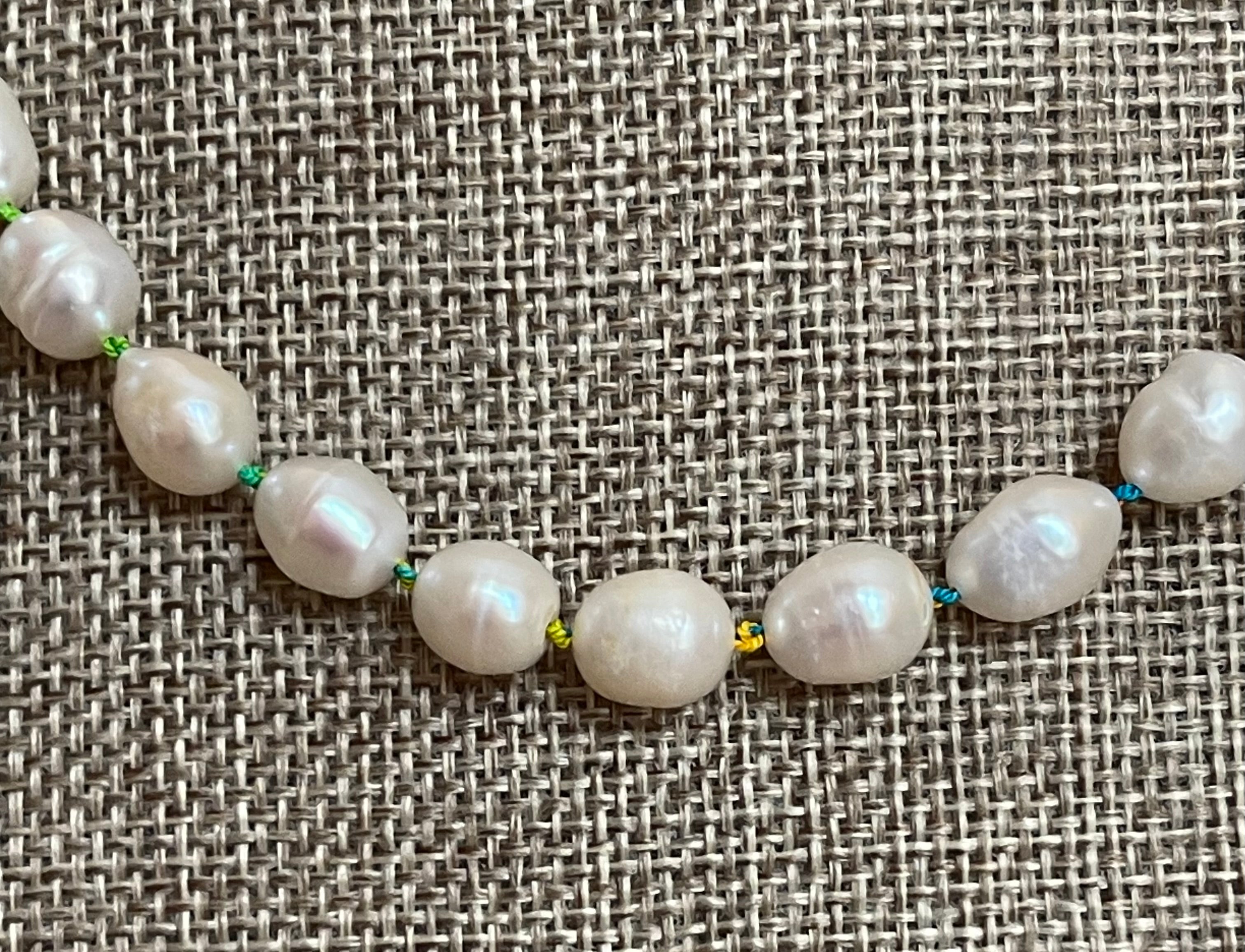 Rainbow Pearls Necklace OOAK! Freshwater Pearls Handknotted on Rainbow Silk