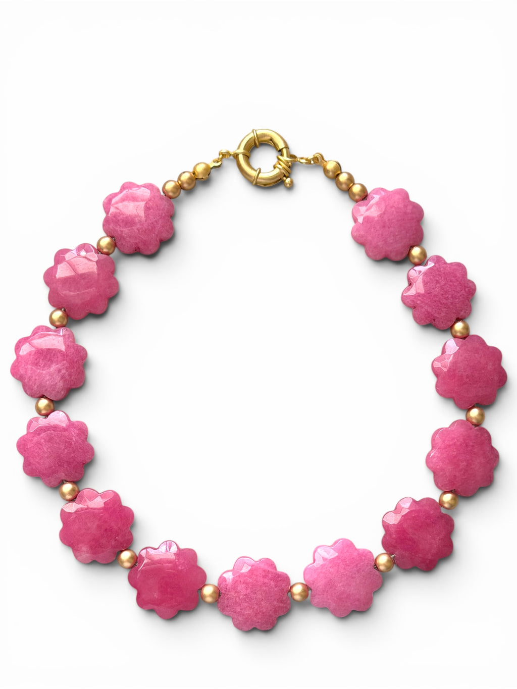 The Rosabella Necklace: Rose pink Jade with matte gold