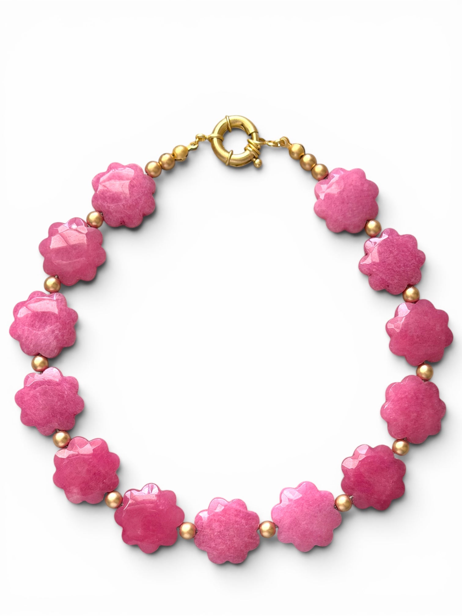 The Rosabella Necklace: Rose pink Jade with matte gold