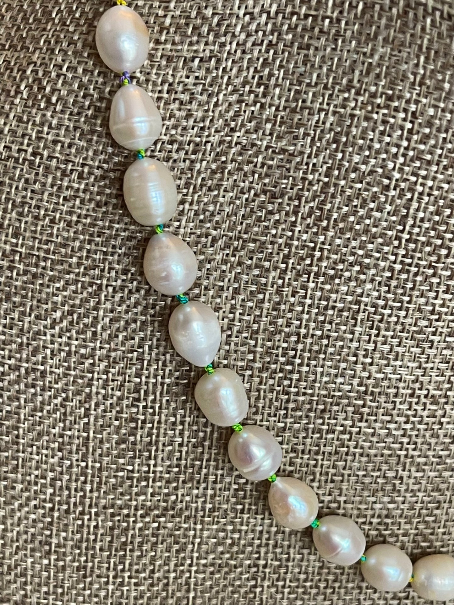 Rainbow Pearls Necklace OOAK! Freshwater Pearls Handknotted on Rainbow Silk