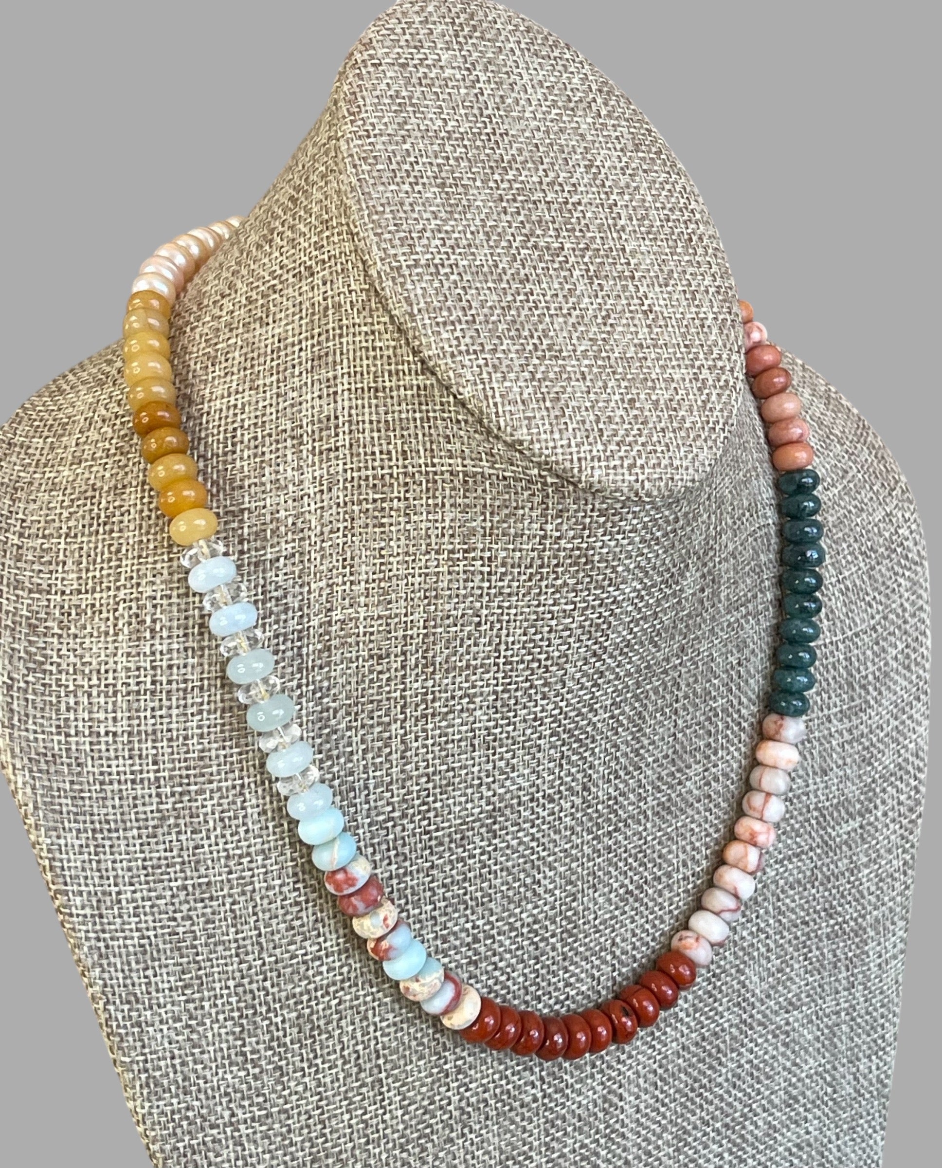 Earth & Sky Necklace: A blend of natural stones with a gold removable heart charm