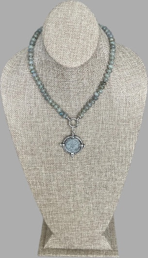 French Bee Coin Labradorite Necklace