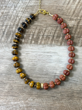 Autumn Afterglow: Carved Tiger Eye and Goldstone with gold and pavé accents OOAK