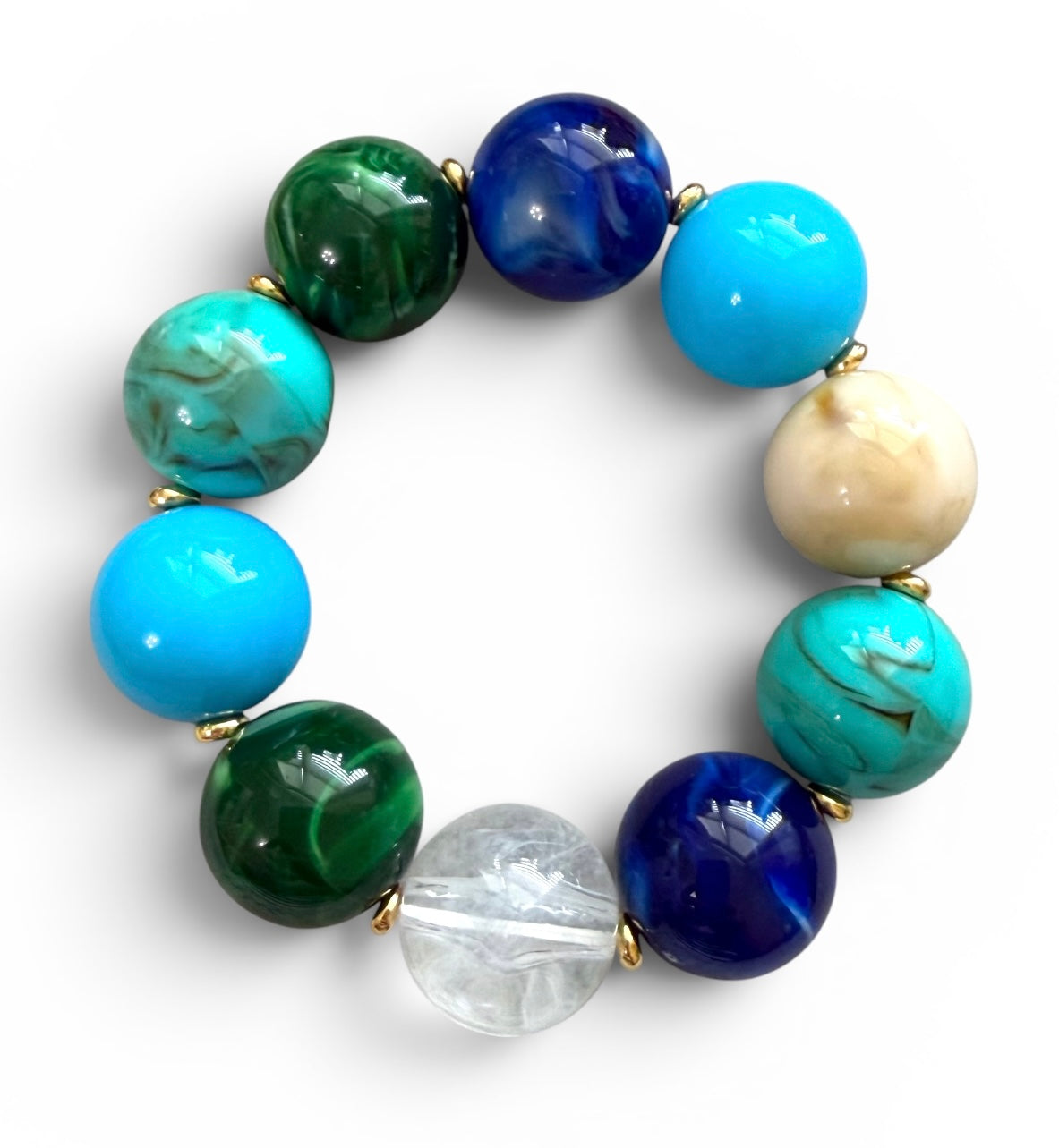 The Gathered Blues Bracelet: Stretch bracelet resin beads OOAK