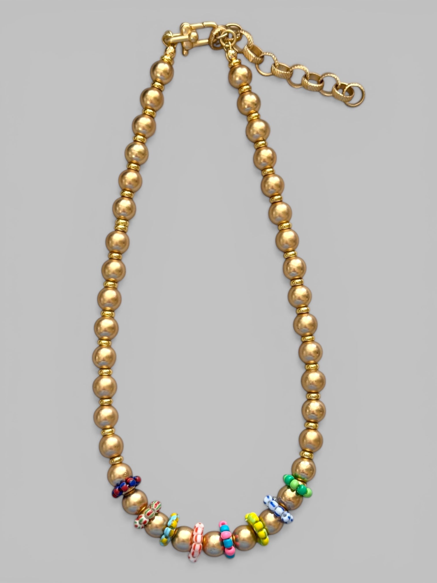 The Something Extra Necklace: OOAK Brushed Gold beads w/Colorful accent beads