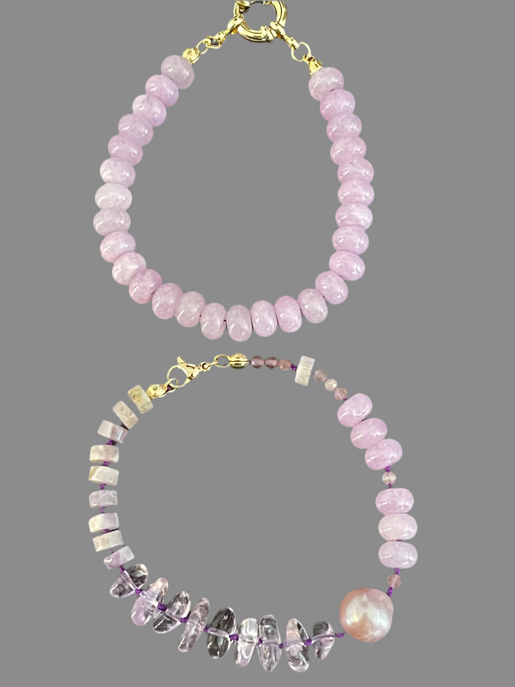 Purple Jade Bracelet: Purple Jade 8mm Rondelle Beads Strung on Purple Silk with a Gold Vermeil Clasp