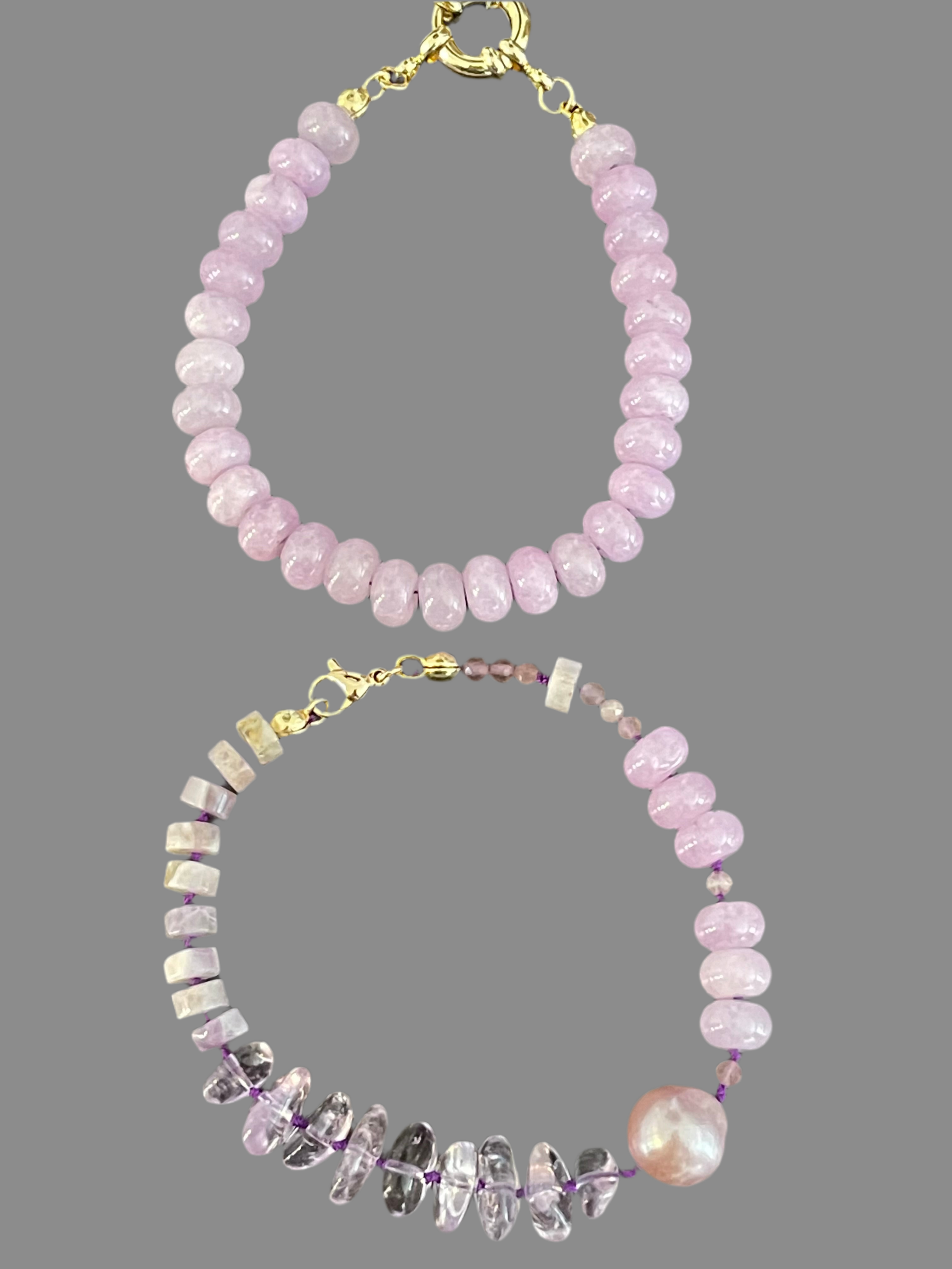 Purple Jade Bracelet: Purple Jade 8mm Rondelle Beads Strung on Purple Silk with a Gold Vermeil Clasp
