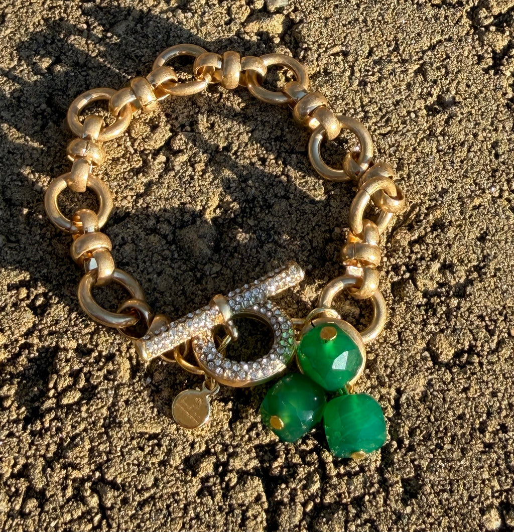 The Green Onyx Pavé Toggle Bracelet: Brushed Gold