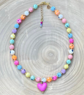 Color Confetti Necklace: Acrylic beads, gold spacer beads and a hot pink acrylic heart pendant