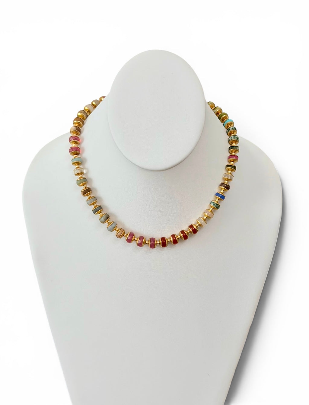 Gathered Joy Necklace: Mixed Gemstones with solid brass & gold spacer bead accents OOAK
