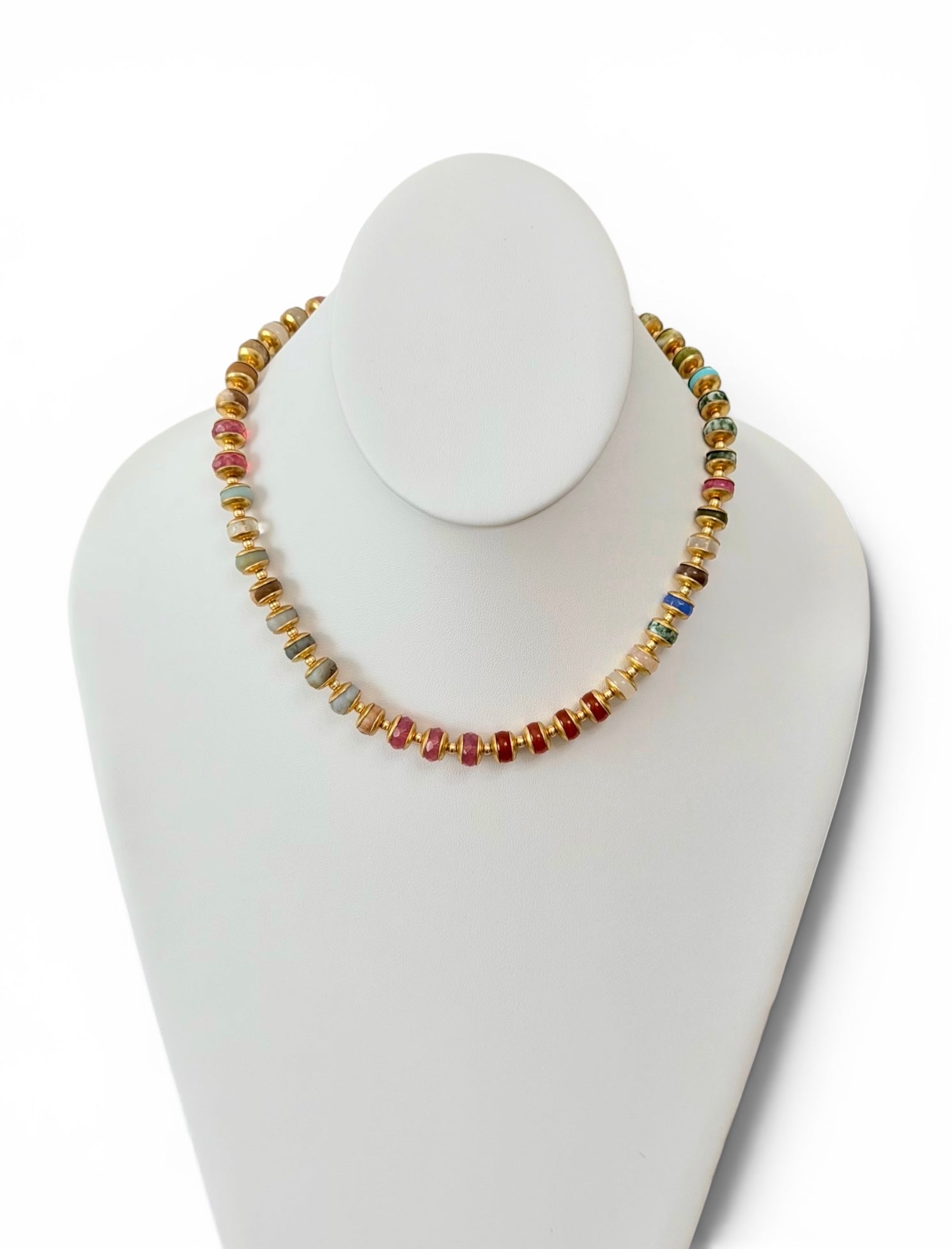 Gathered Joy Necklace: Mixed Gemstones with solid brass & gold spacer bead accents OOAK