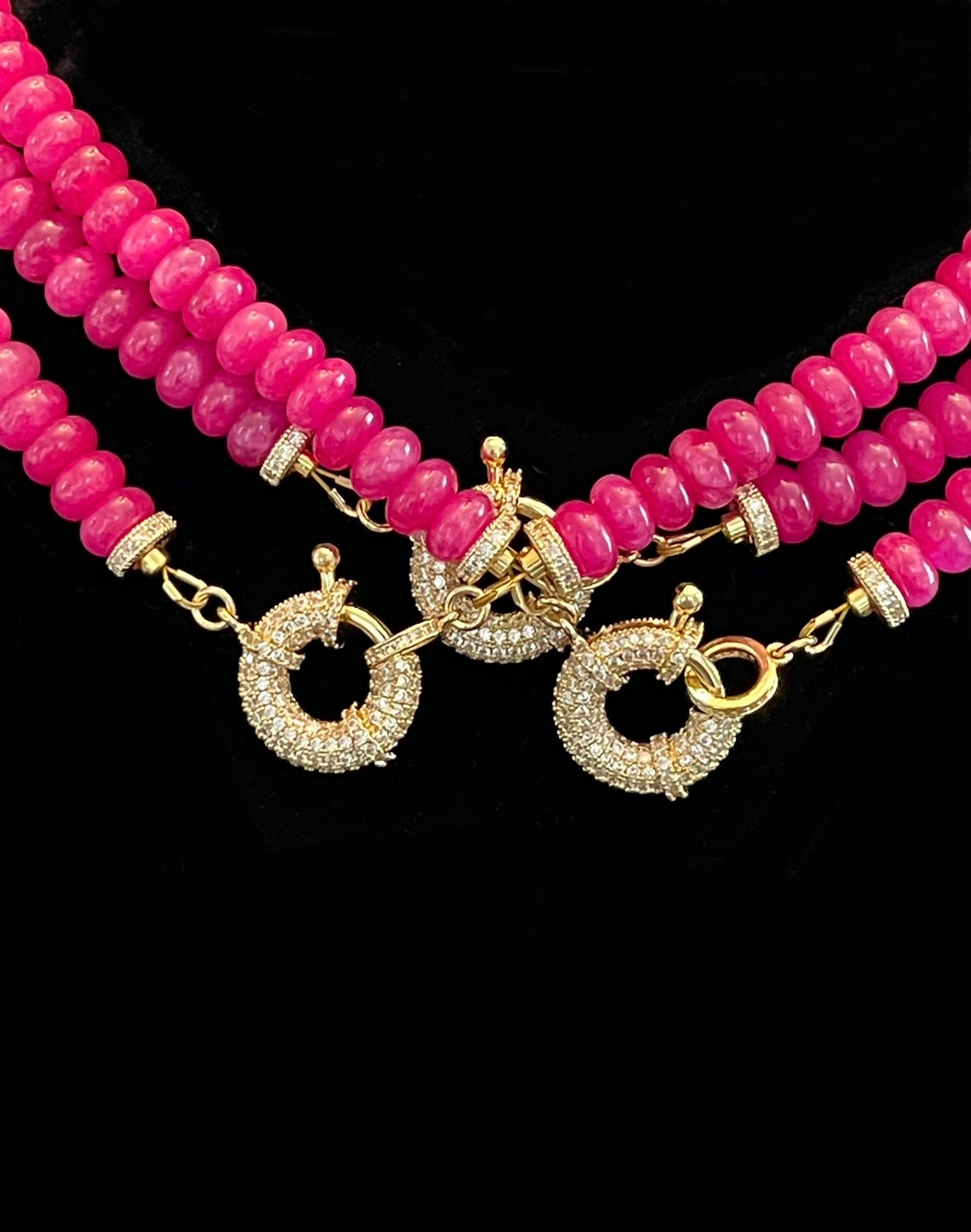 Fuchsia Jade Pavé Stunner: Fuchsia Jade Rondelle Beads with Pavé Center and Full Pavé Clasp> Wear 2 Ways!