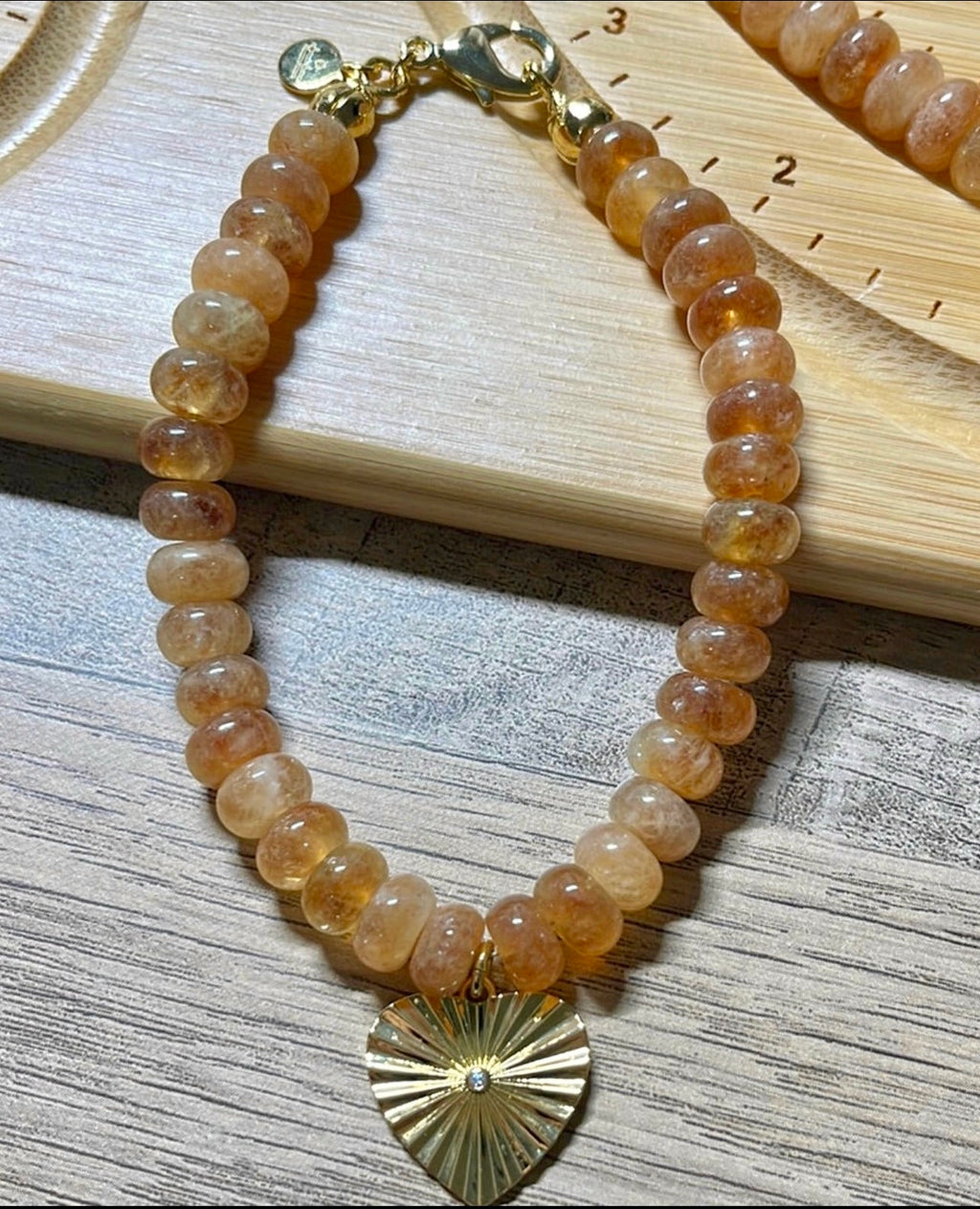 The Golden Bracelet: Yellow Topaz Stone Bracelet w Gold Filled Clasp and Charm