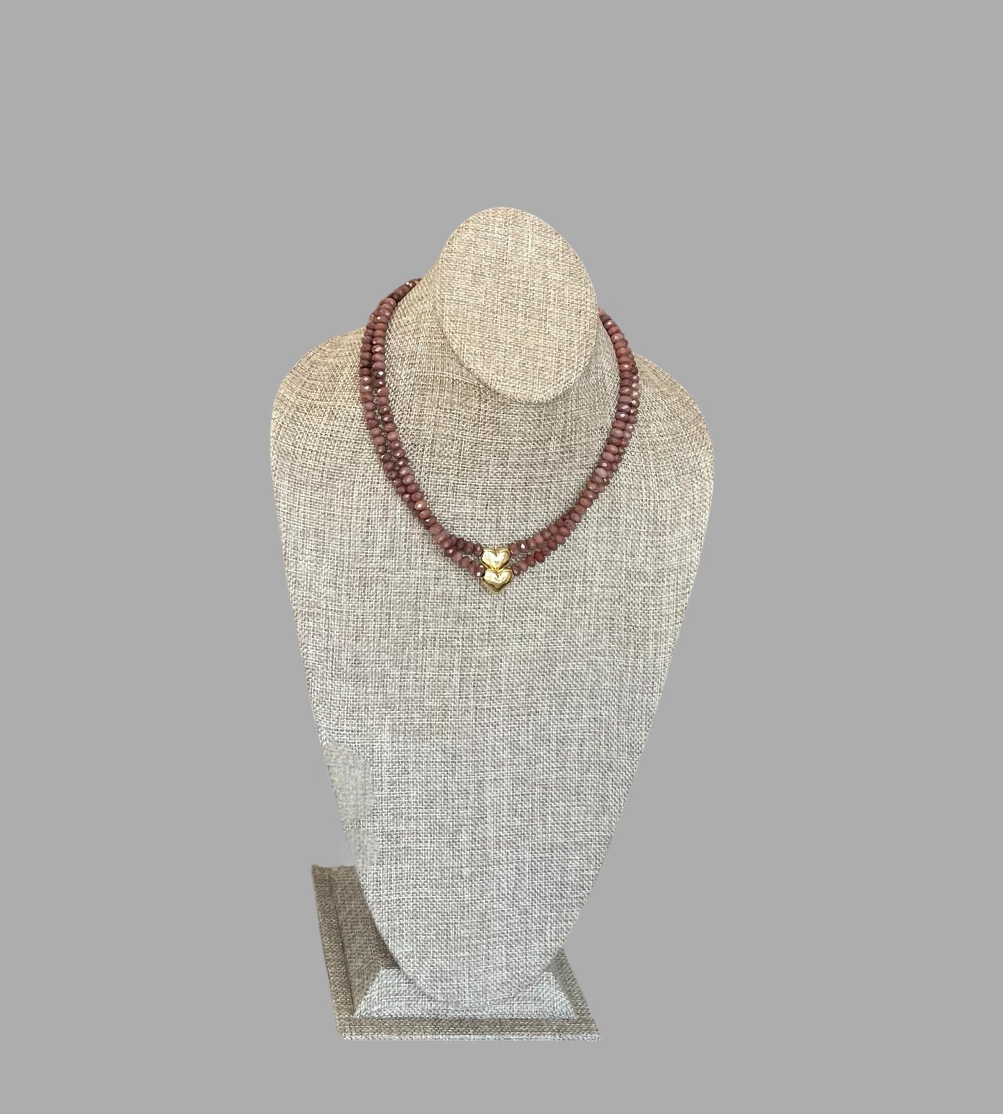 The Emberly Necklace: Micro-faceted Purple Aventurine Gold Heart Centerpiece