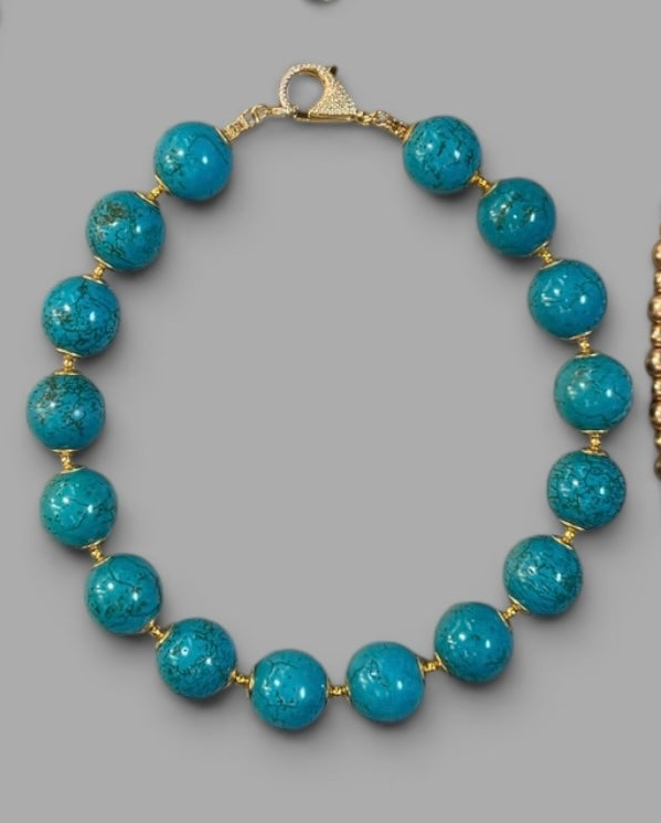 Laguna Bay Necklace: Turquoise Magnesite with gold accents and a Pavé clasp OOAK
