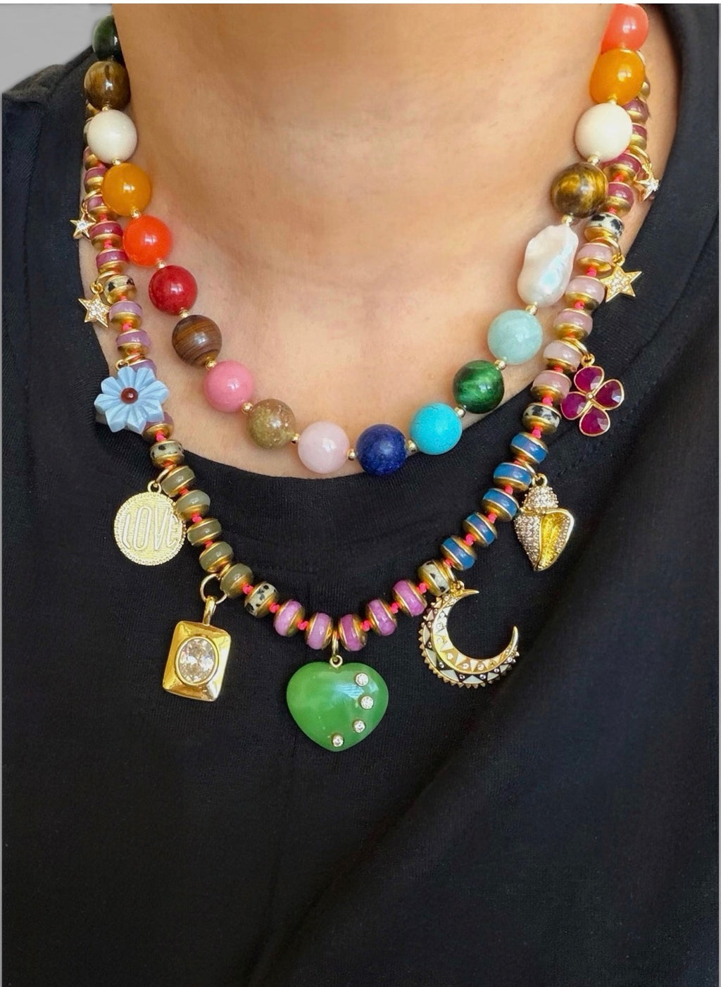 Joy Keeper Necklace: Mixed Gemstones and Charms
