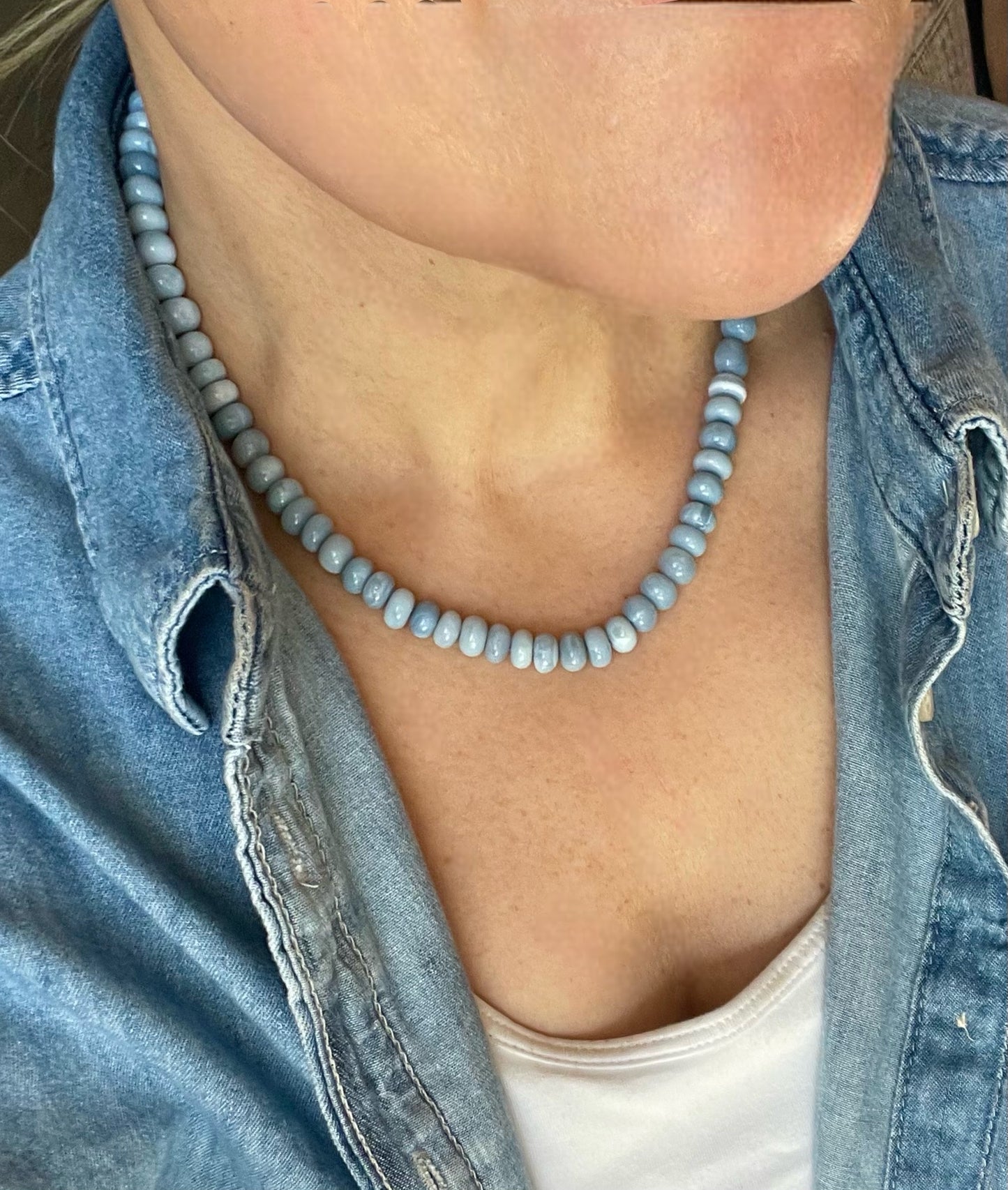 Medium Wash Denim Opal Necklace