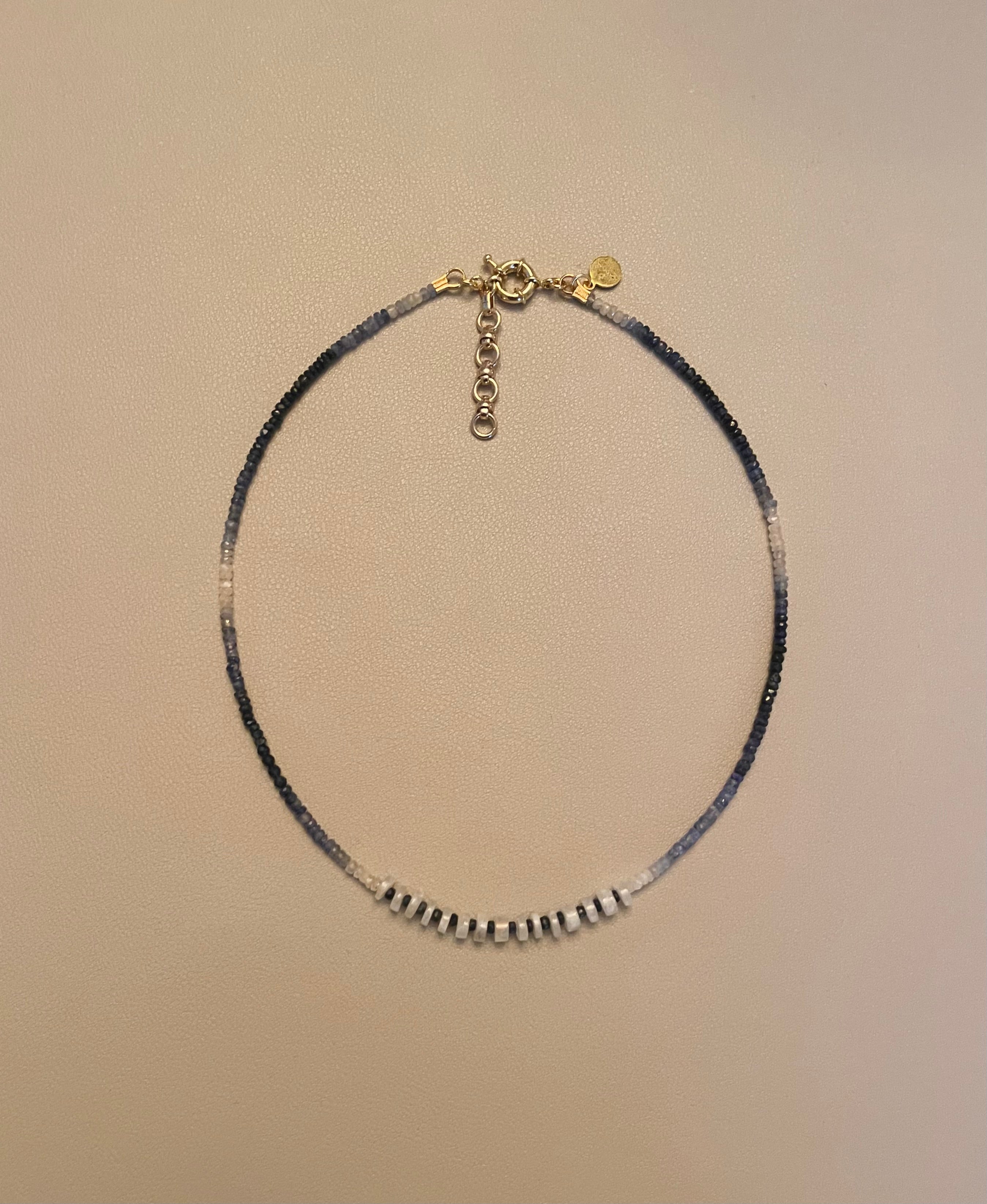 Song of September Necklace: Blue Ombré Sapphire (faceted) with Moonstone Accent Beads OOAK