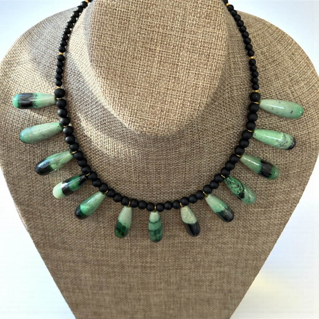 The Zetta Necklace: Transvaal Grossular Garnet with Matte Black Onyx accent beads•Gold Hook Clasp•Limited Edition