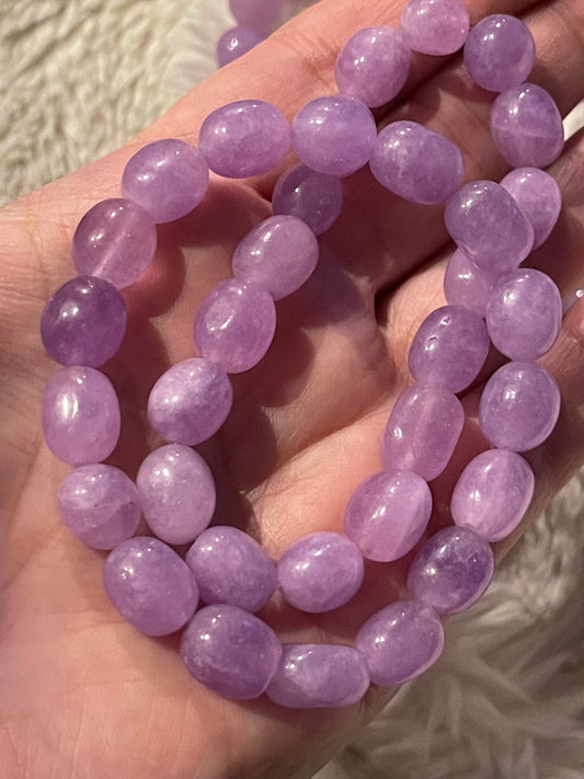 Lavender Skies Bracelet: Natural Gemstone Amethyst 8x12mm Beads Stretch Bracelet 7.5-8”