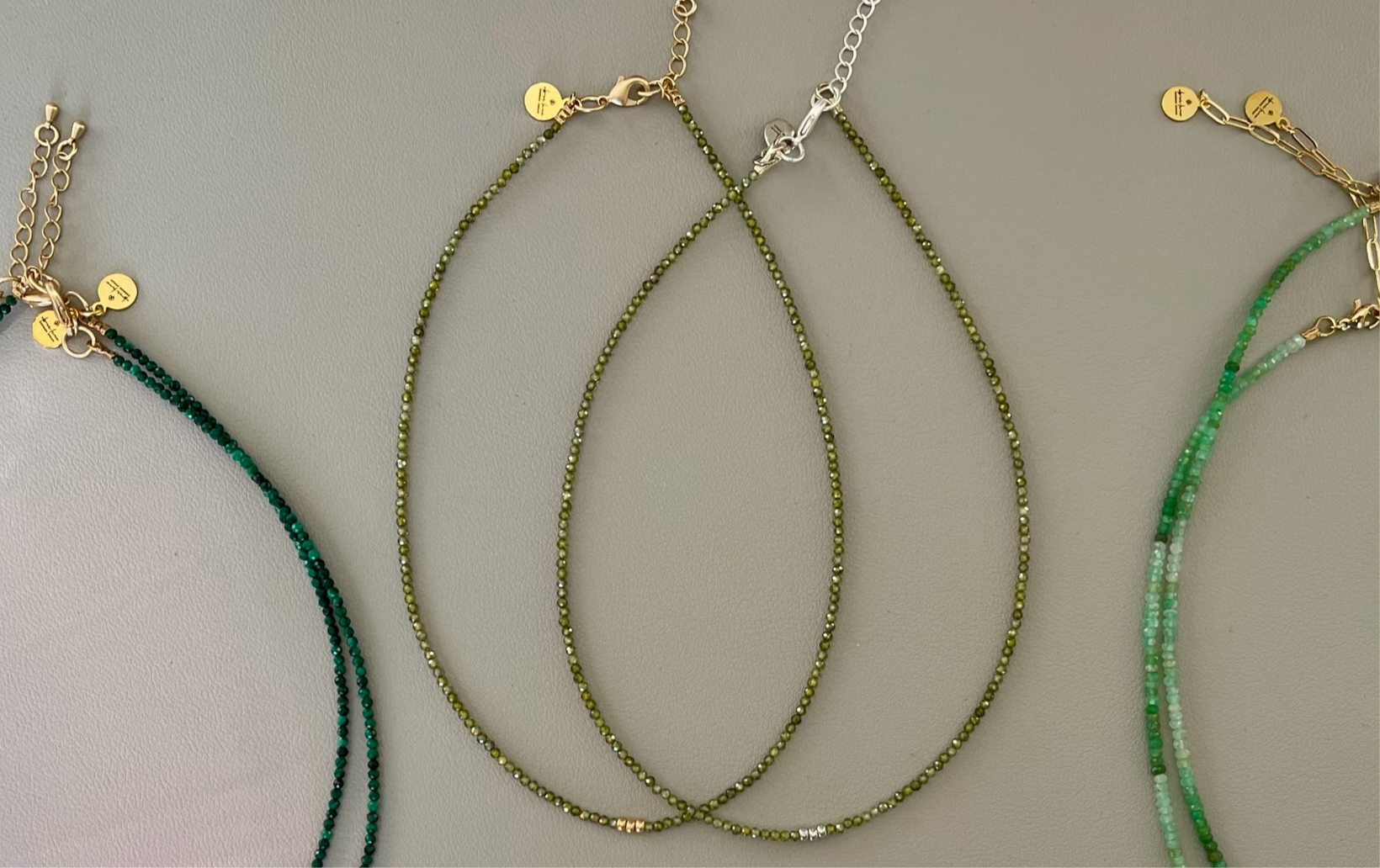 Green Zircon Skinnie: Olive Green Zircon beads with Gold or Silver accents