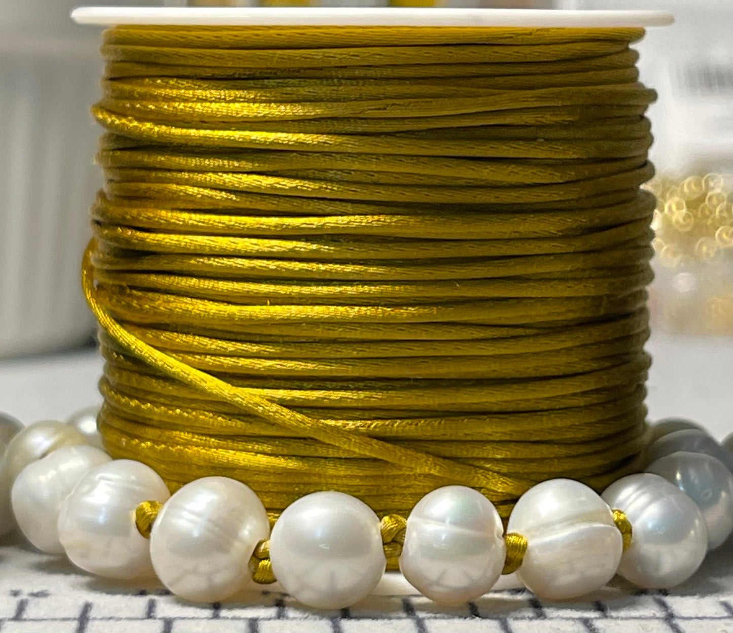 Satiny Pearls Bracelet: Freshwater Pearls Hand Knotted on Satin Cord in Stunning Fall/Winter Tones Gold or Silver Clasp