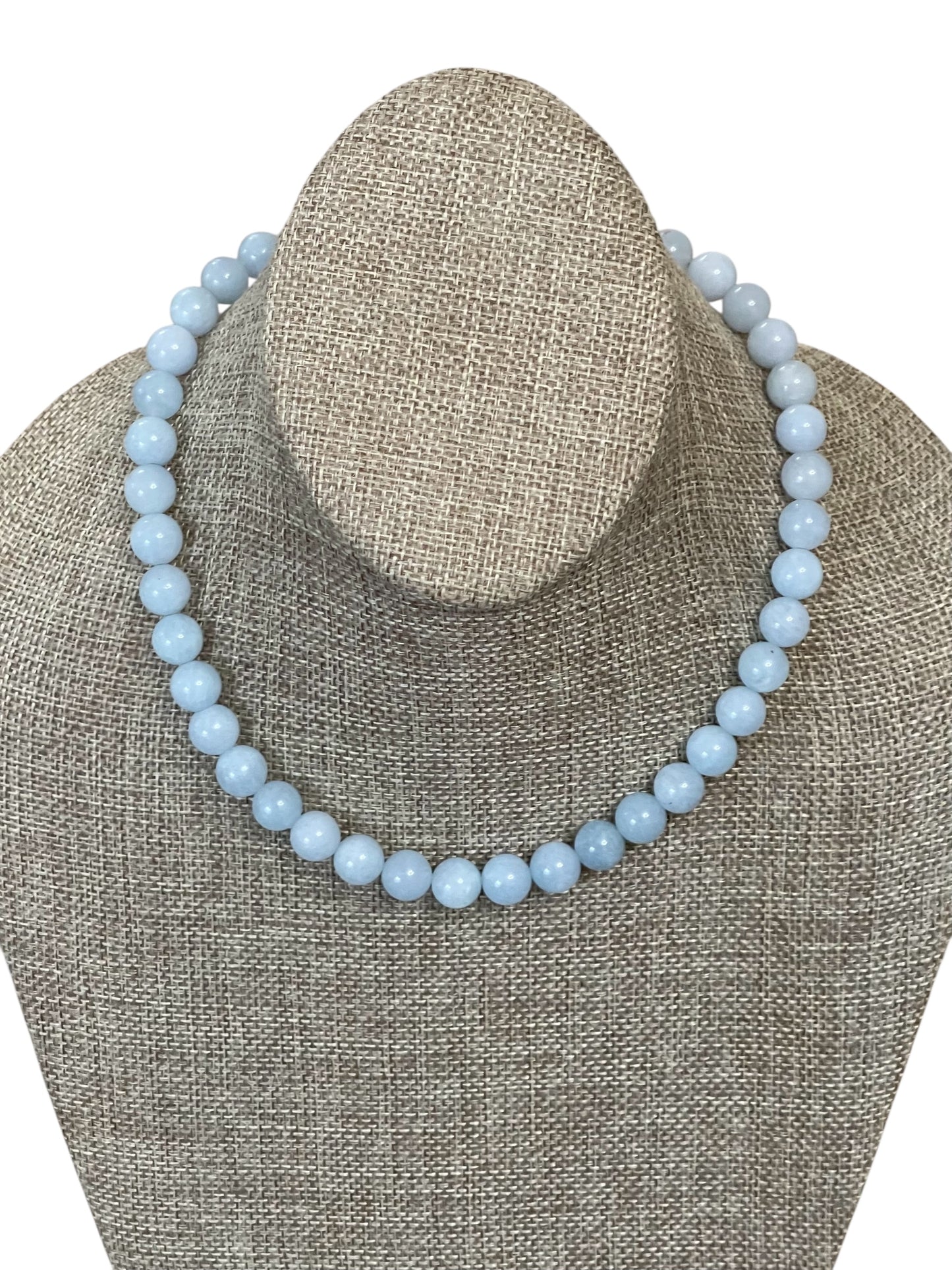 Aquamarine Affinity Necklace: Natural Aquamarine 10mm beads Silver oversized clasp w chain