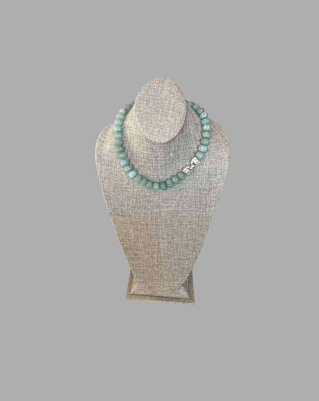 Sage Serenade Necklace OOAK: Sage green hand carved gemstones Hand-knotted on silk