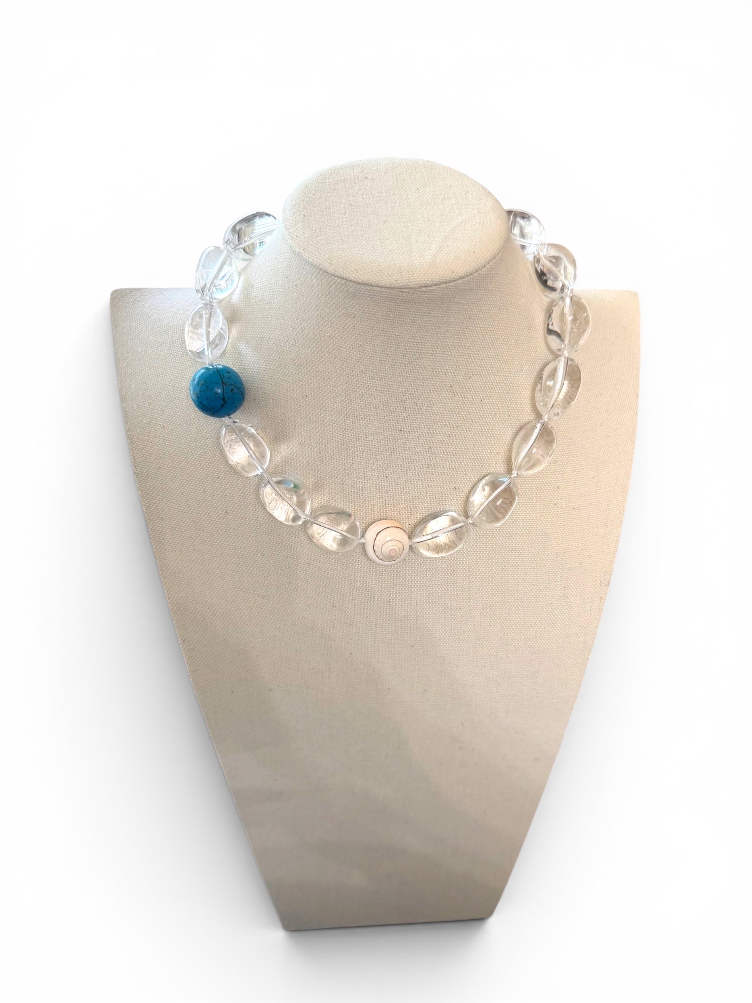 The Ocean Ice Necklace: Clear Quartz with Shiva shell and Turquoise accent