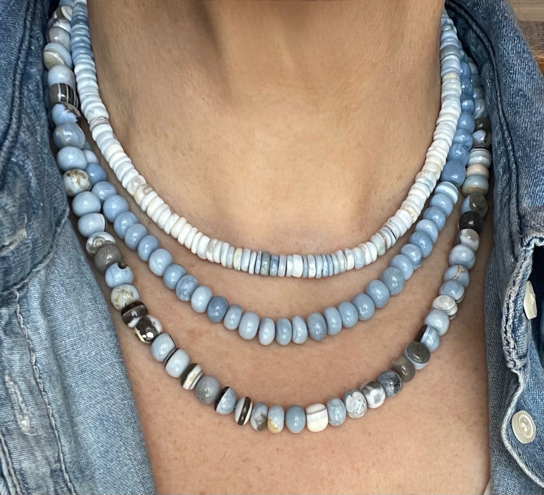 Medium Wash Denim Opal Necklace
