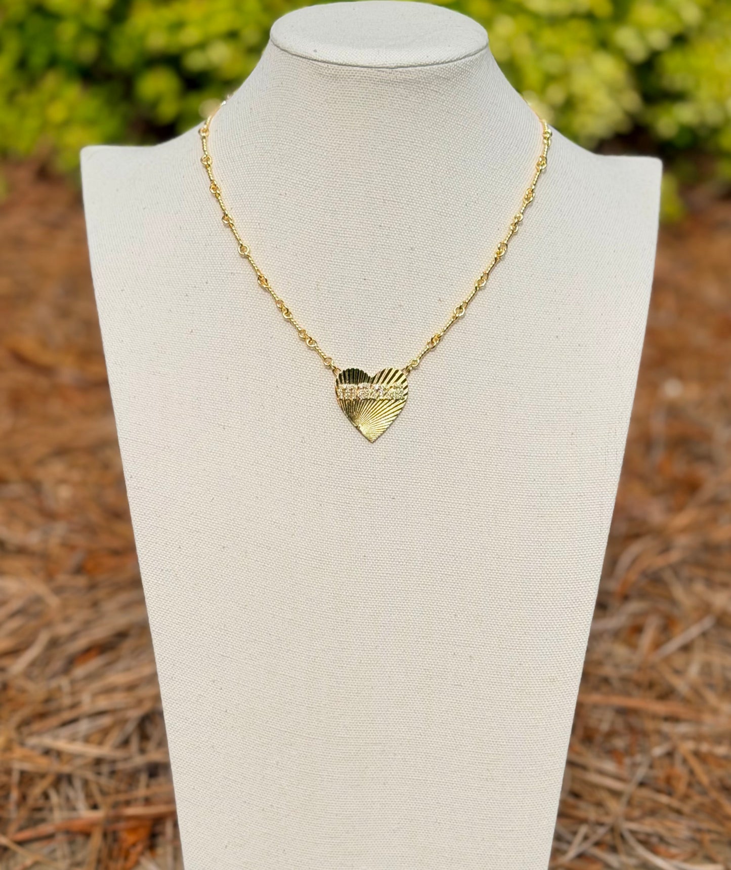 Mama’s Heart of Gold Necklace: Tarnish resistant treatment included