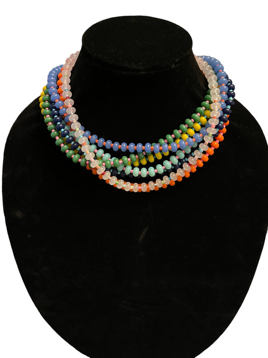 The Poppy Necklace: All glass colorful beads with a gold filled clasp and extender chain