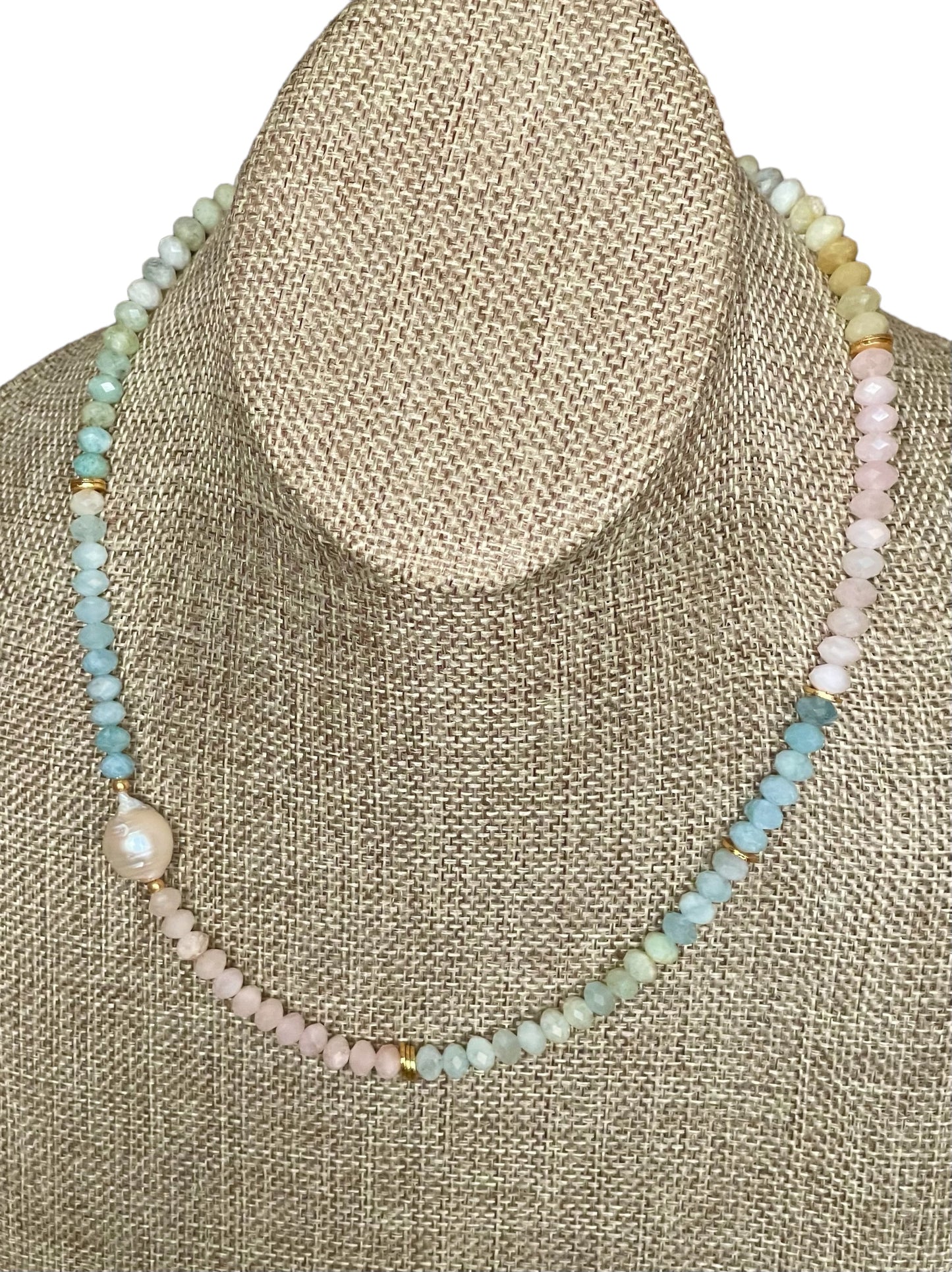 Morganite Faceted Bead Necklace OOAK