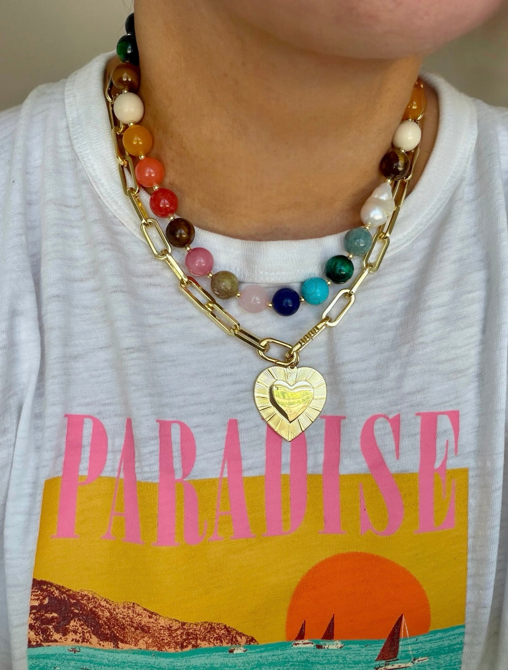The Storyteller Necklace: Multi-Color Gemstones with a Baroque Pearl