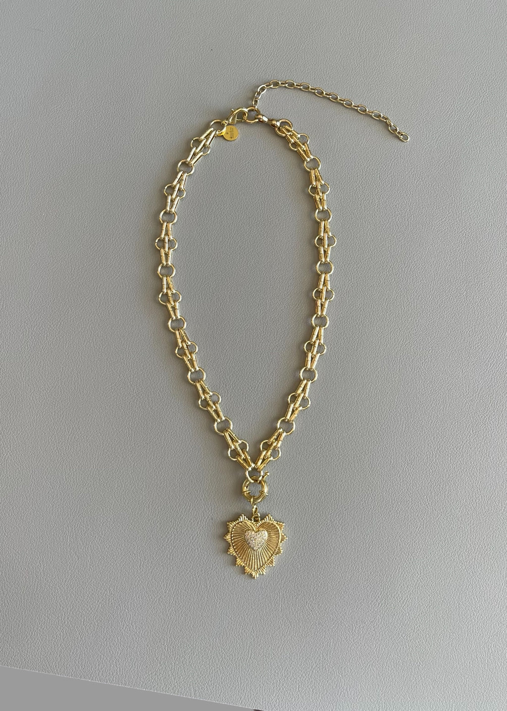Heart of the Matter Necklace: Tarnish Resistant 18k Gold plated double link chain with removable heart pendant OOAK