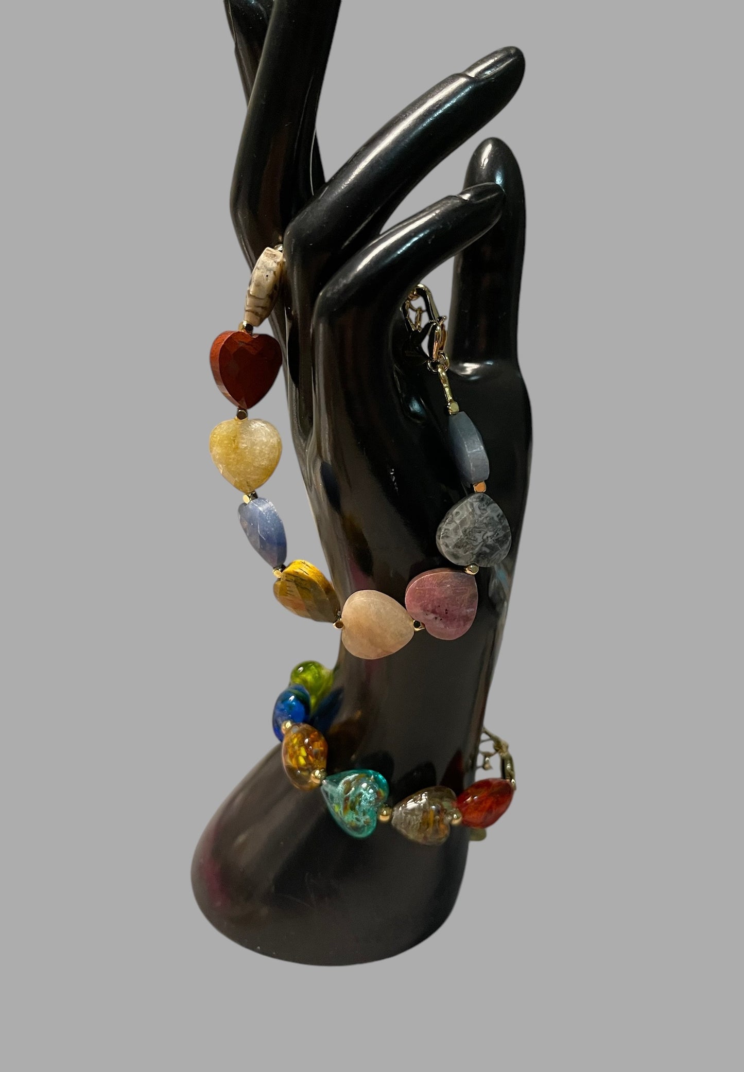 Glass Heartbeats Bracelet: Colorful Handmade Lamp-work Glass Heart Beads Accented with Gold Or Silver