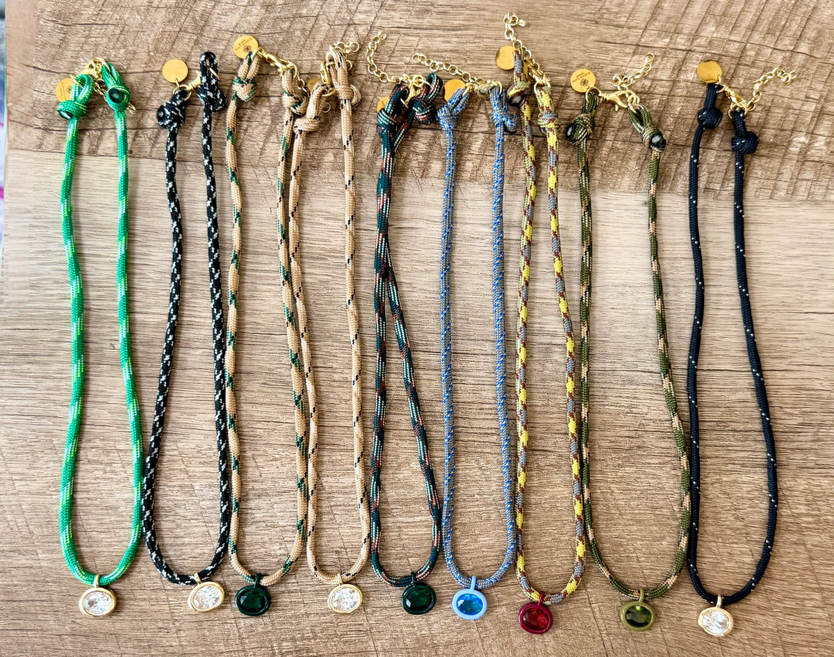 The Luxe Cord Necklace: Various Paracords with a faceted gemstone like pendant