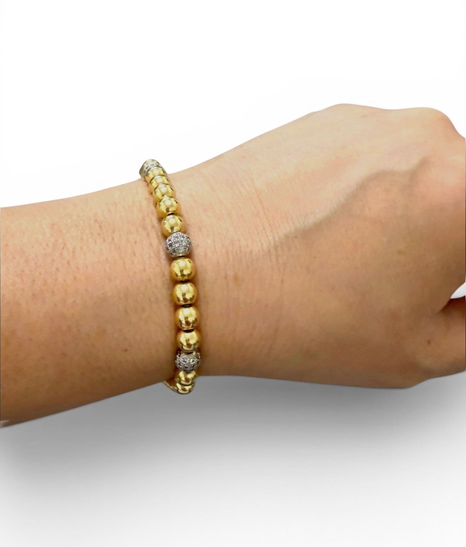 The Golden Hour Bracelet: (Stretch bracelet) Non tarnish gold beads w/ gunmetal pavé accent beads