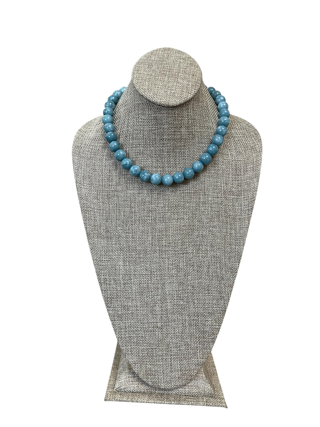 Blue Haven Necklace: Blue Jade gemstone 12mm beads Gold Nautical clasp OOAK