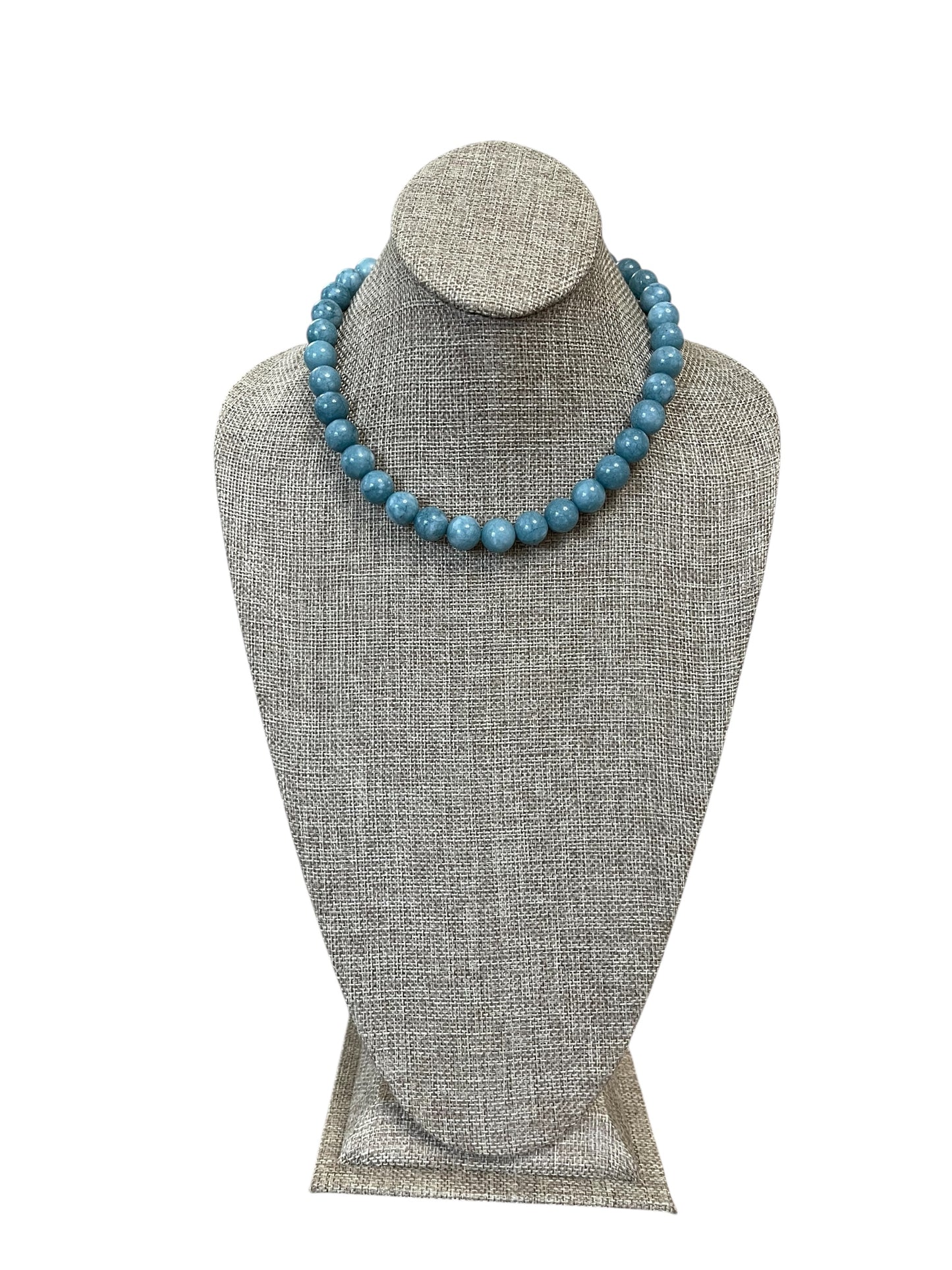 Blue Haven Necklace: Blue Jade gemstone 12mm beads Gold Nautical clasp OOAK