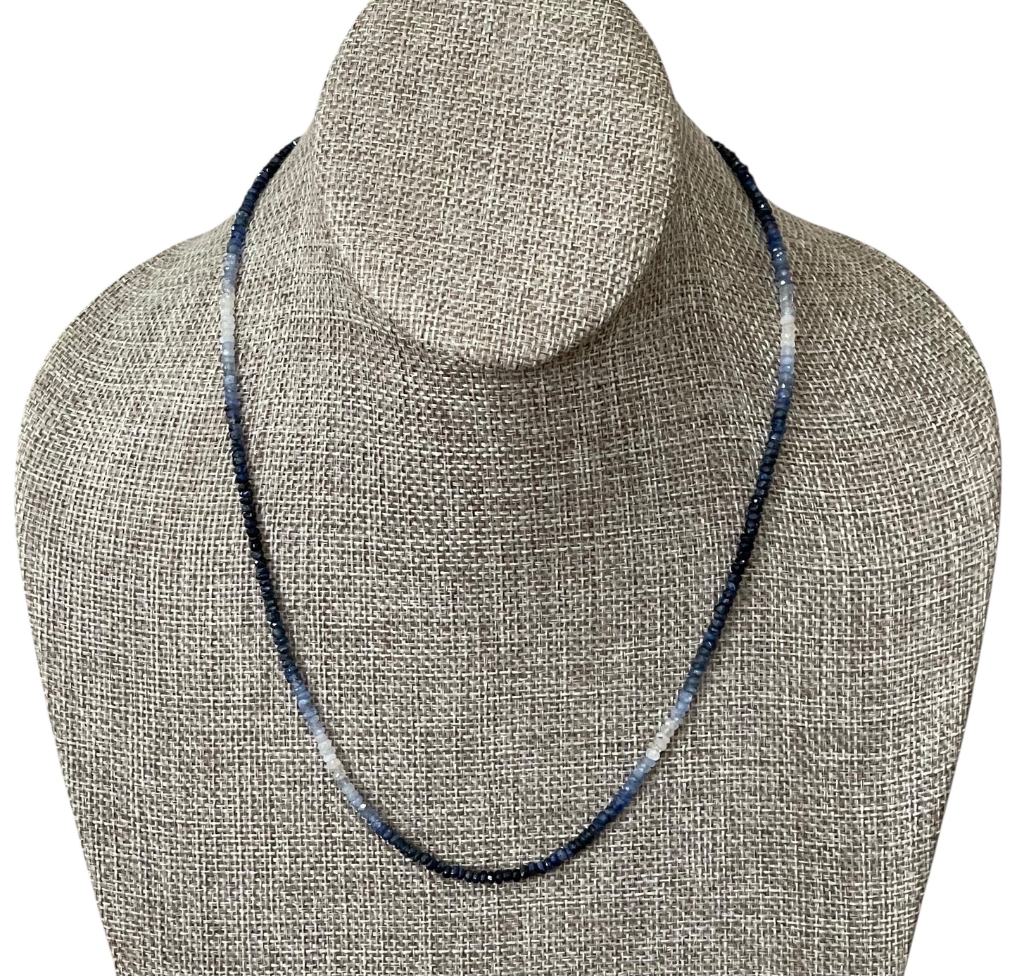 Starlight Path Necklace: Faceted Sapphire Gemstone beads in an ombré pattern, Gold carabiner with deep blue CZ’s, Gold pavé star charm OOAK