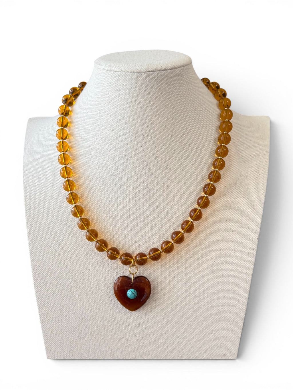 The Honeystone Heart Necklace: Glass beads & pendant with a turquoise center