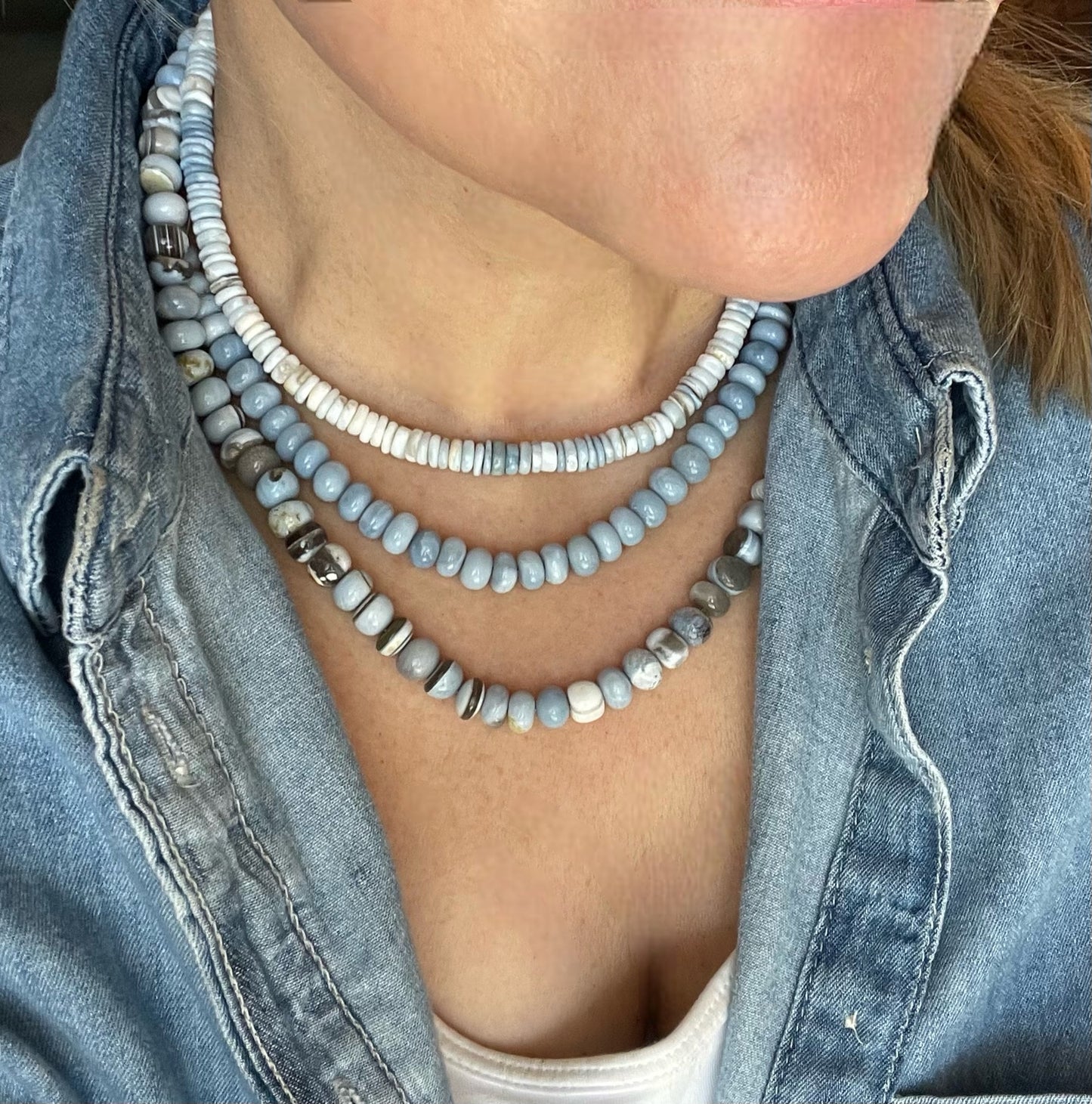 Light Wash Denim Opal Necklace