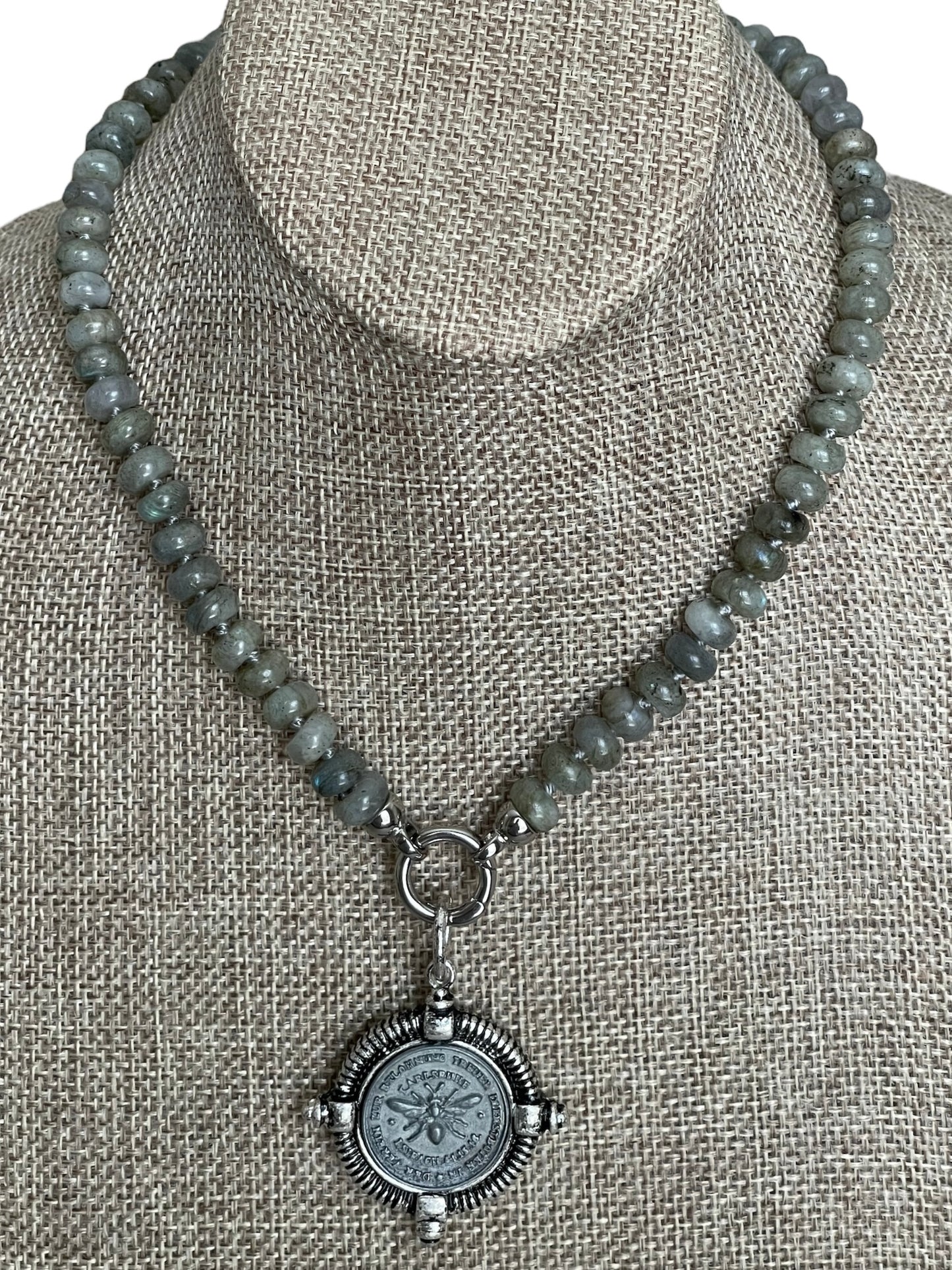 French Bee Coin Labradorite Necklace