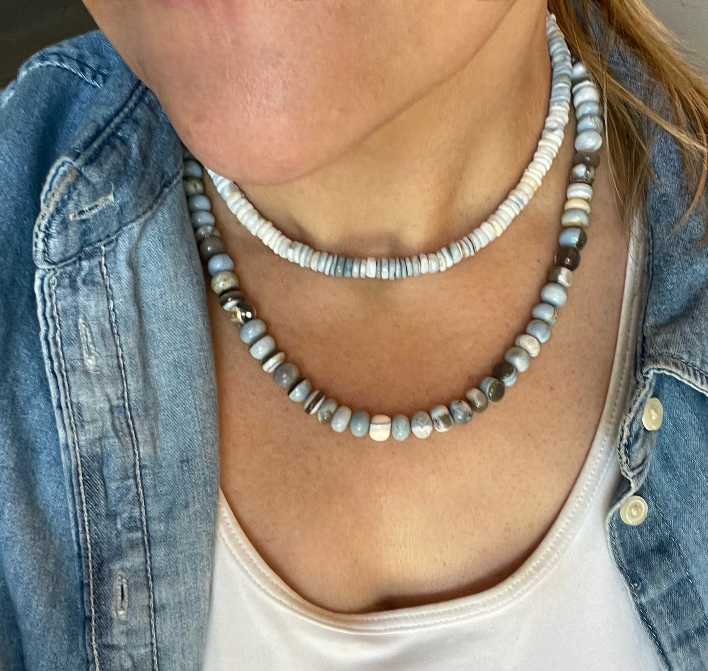 Darker Wash Denim Opal Necklace