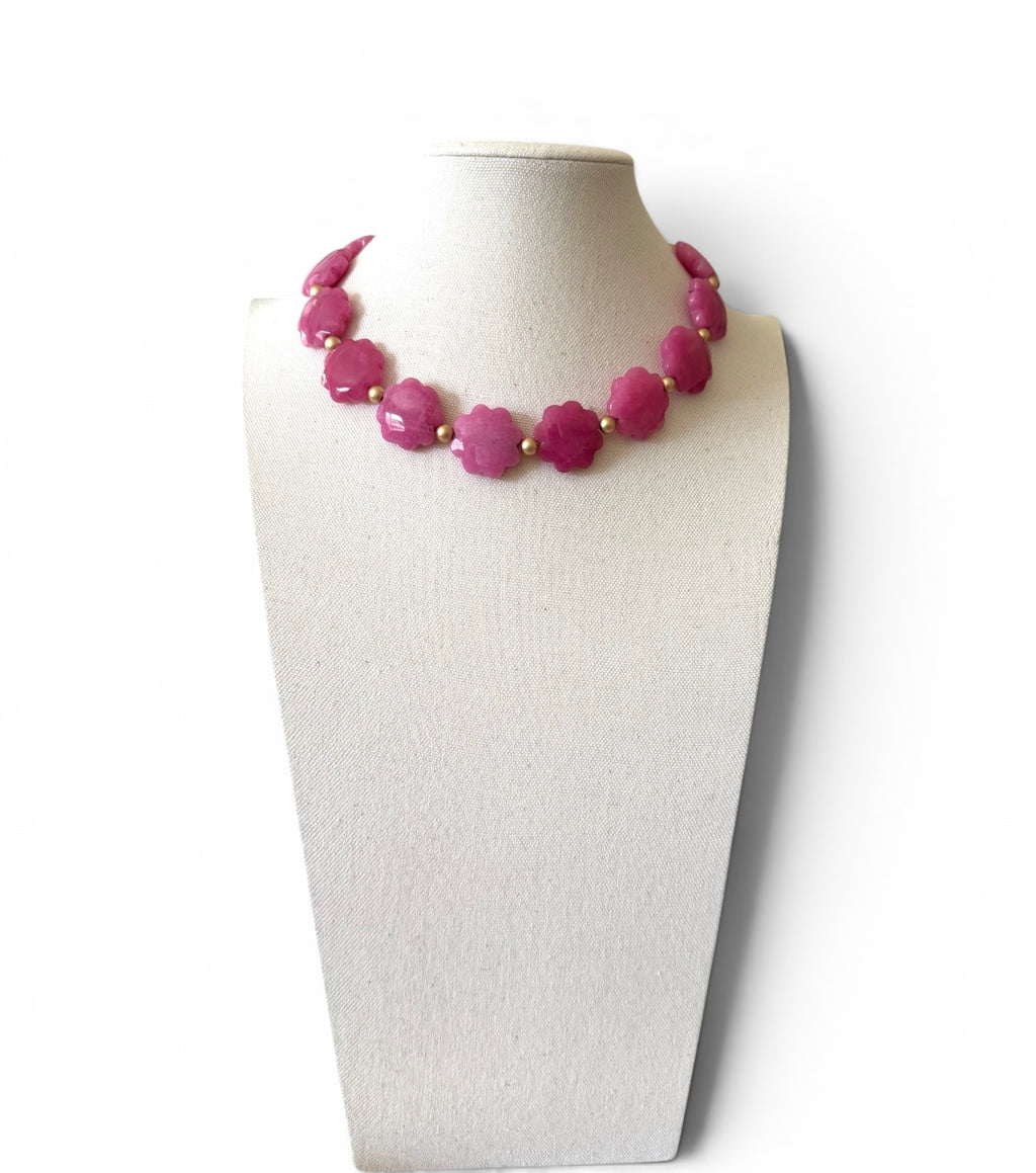 The Rosabella Necklace: Rose pink Jade with matte gold